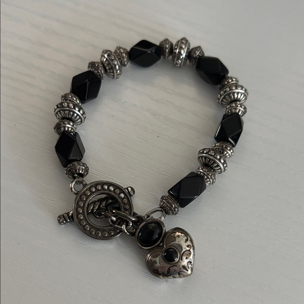 Brighton Black and Silver Beaded Heart Bracelet